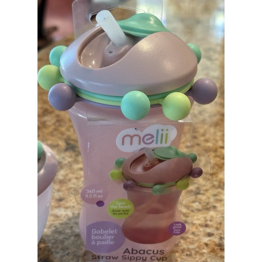 Melii Straw Sippy Cup & Snack Go Pod Abacus Collection NEW Pink‎ Fun On The Go